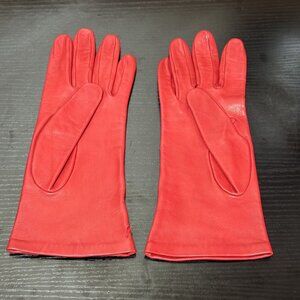 Vintage Saks Fifth Avenue Womens Red Leather Long Dress Wrist-length  Gloves 7.5